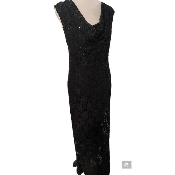 Connected Black Sequined Stretch Lace Cowl Drape Neck Formal Party Dress 10p - Picture 1 of 14
